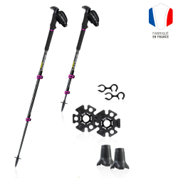Bâton de randonnée télescopique en carbone aluminium et ses accessoires rose feminin